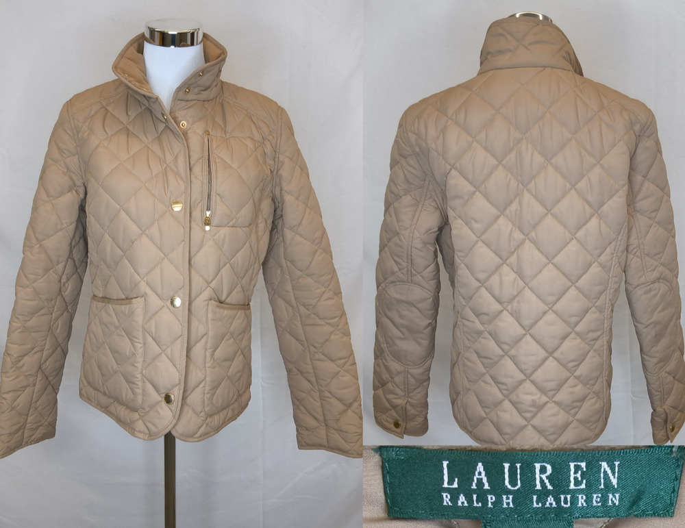 Lauren Ralph Lauren Tan Quilted Jacket Women's M Diamond Field Coat #W5554